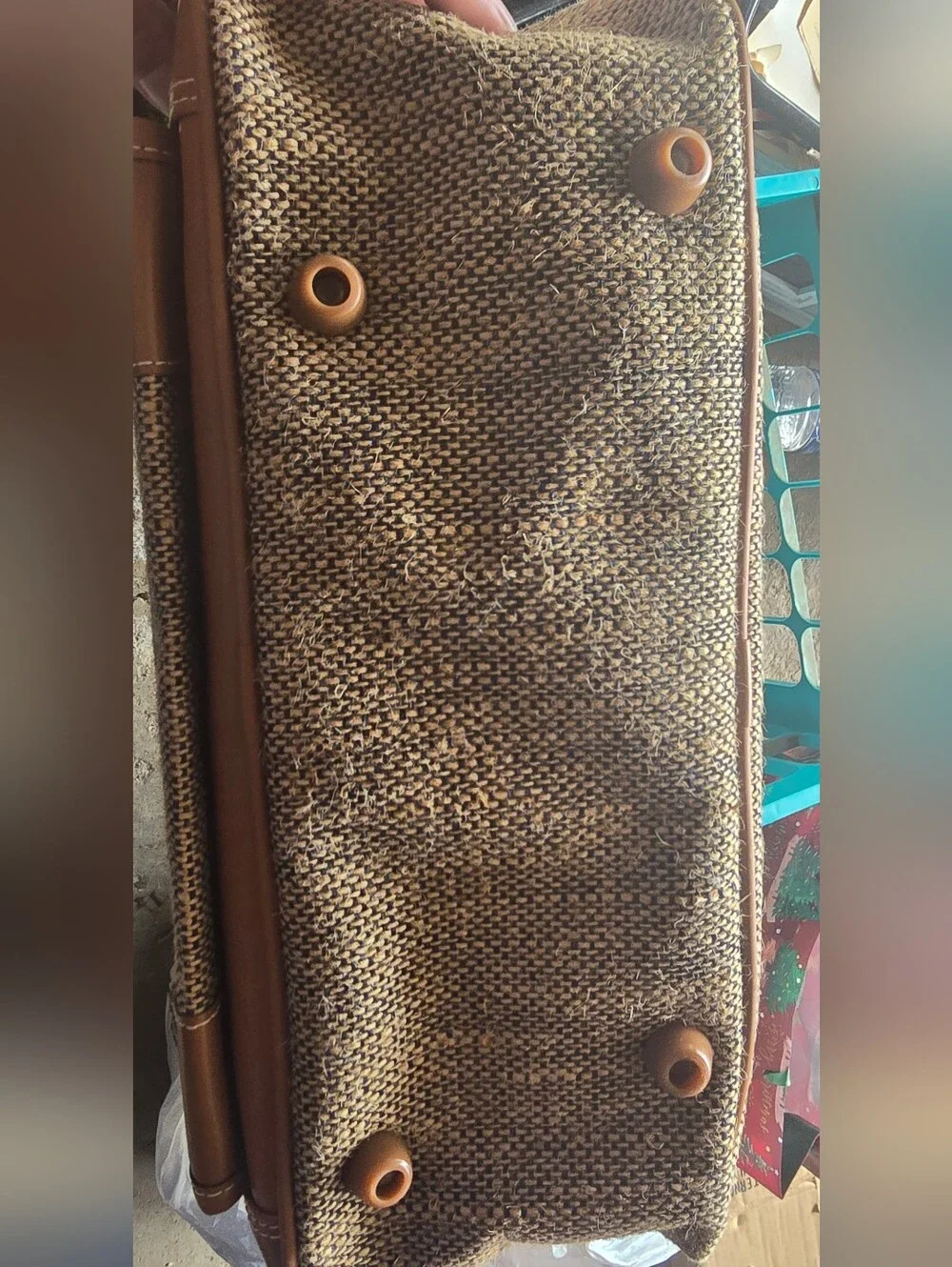 NWT Vintage Pierre Cardin Brown Woven Canvas Travel Bag
